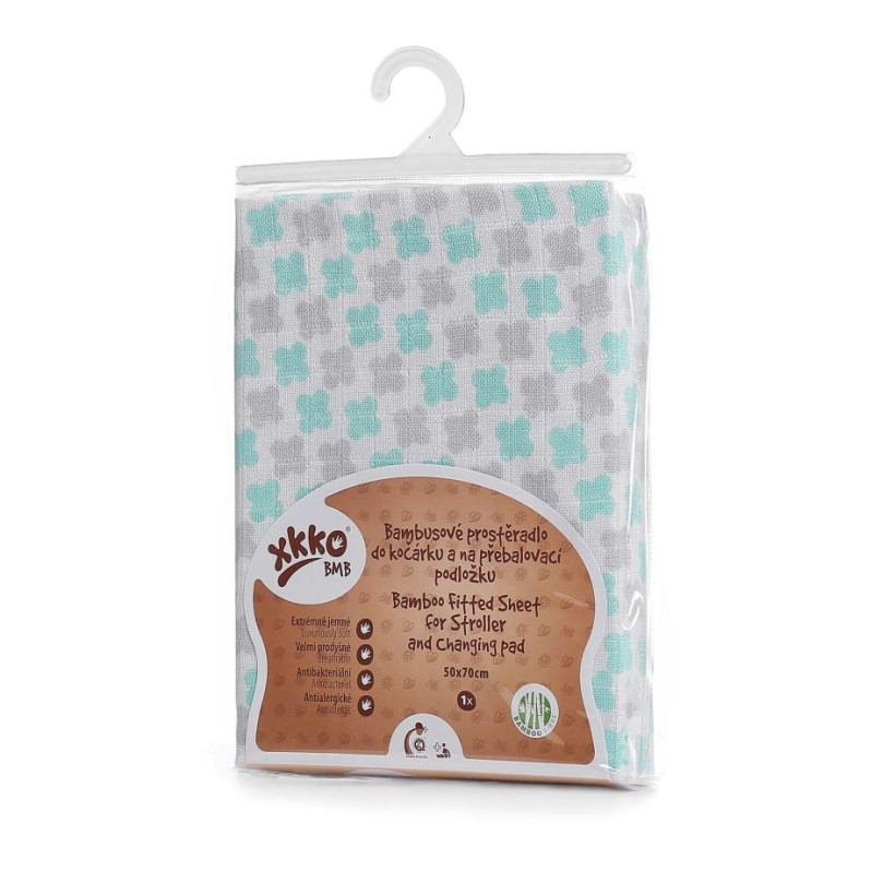 Bamboo muslin fitted sheet XKKO BMB 50x70 - Mint Cross