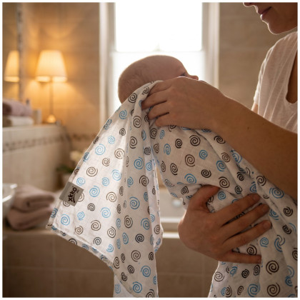 Bamboo muslin towel XKKO BMB 90x100 - Cyan Spirals