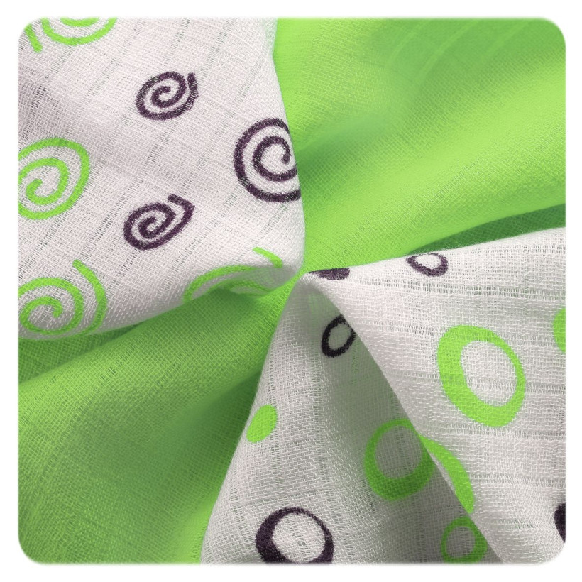 Bamboo muslins XKKO BMB 30x30 - Spirals&Bubbles Lime MIX 9pcs