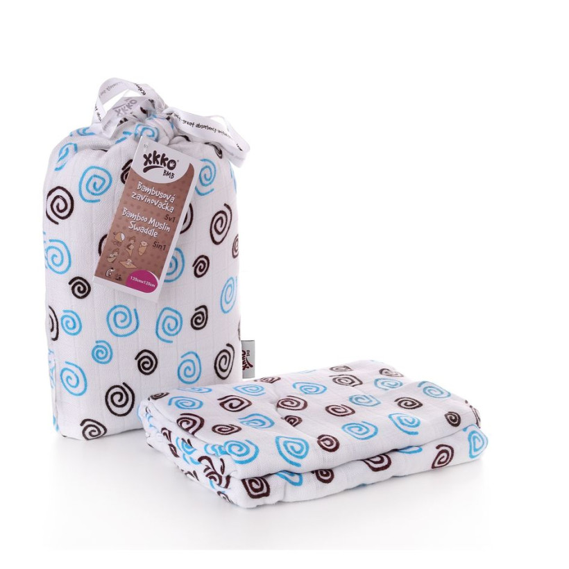 Bamboo swaddle XKKO BMB 120x120 - Cyan Spirals 5x1ps (Wholesale packaging)