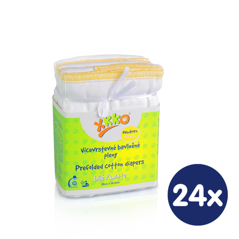 Prefolded Diapers XKKO Classic - Newborn White 24x6ps (Wholesale pack.)