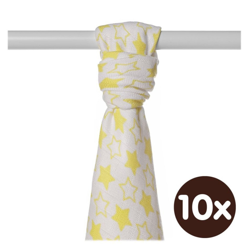 Bamboo muslin towel XKKO BMB 90x100 - LIttle Stars Lemon 10x1pcs (Wholesale packaging)