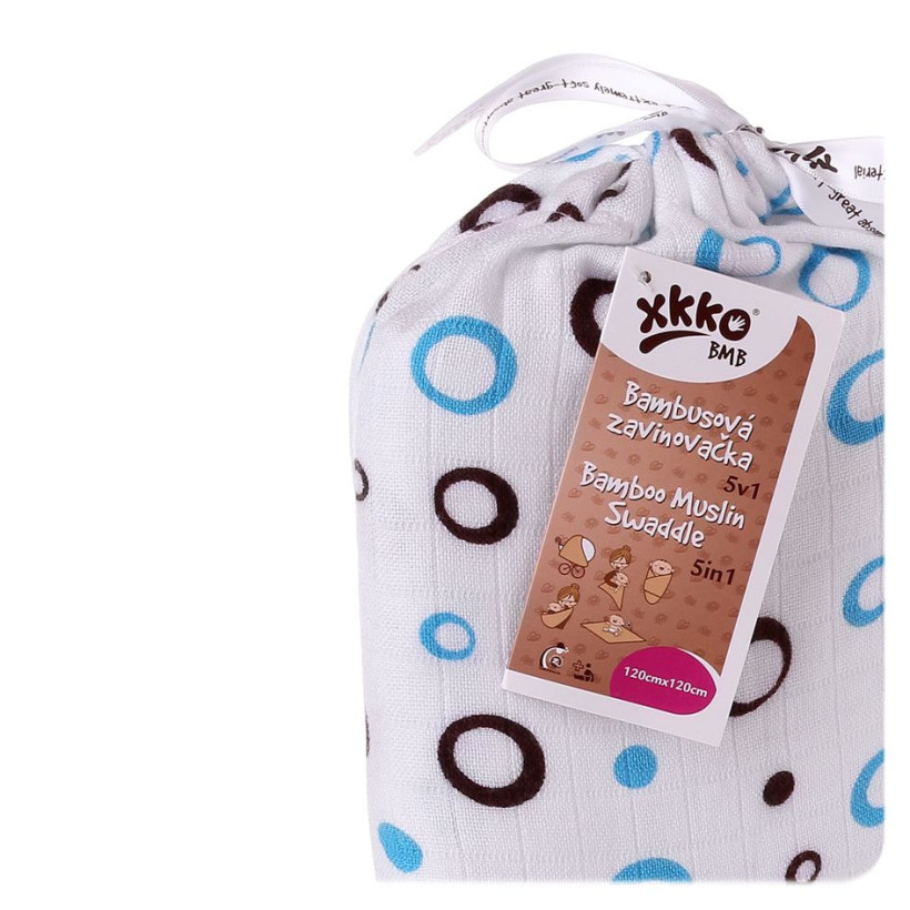 Bamboo swaddle XKKO BMB 120x120 - Cyan Bubbles 5x1ps (Wholesale packaging)