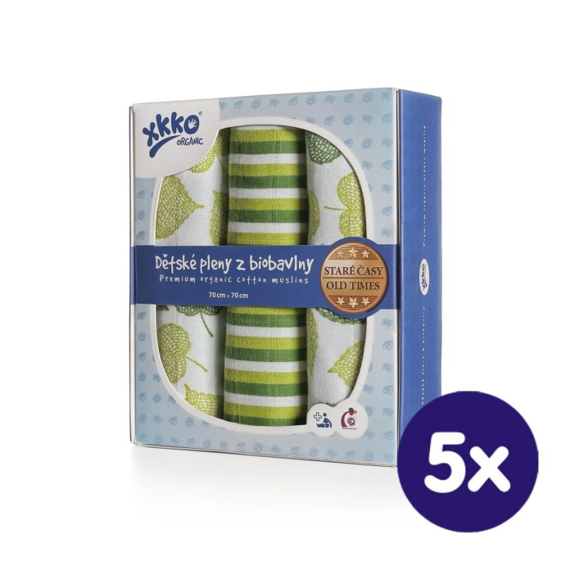 Organic Cotton Muslins XKKO Organic 70x70 Old Times - Linden 5x3ps (Wholesale pack.)