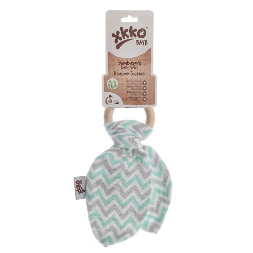 XKKO BMB Bamboo teether with Leaves - Chevron Mint