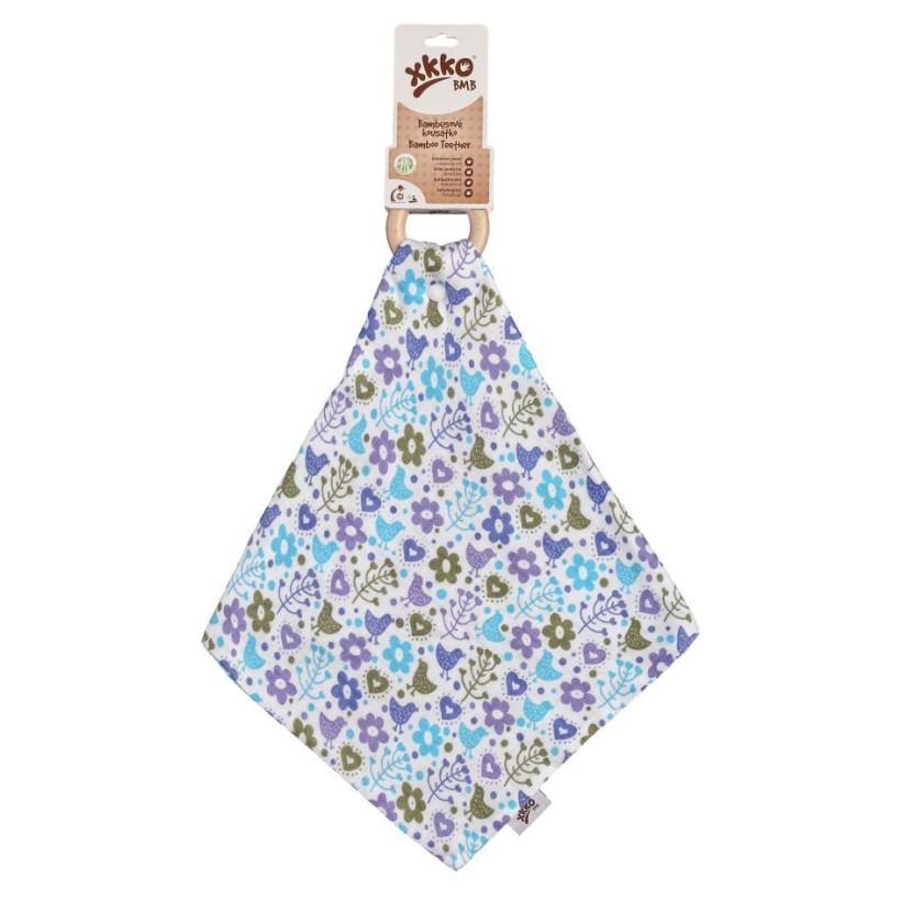 XKKO BMB Bamboo teether with Muslin - Flowers&Birds Boys