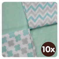 Bamboo muslins XKKO BMB 30x30 - Scandinavian Mint MIX 10x9pcs (Wholesale packaging)