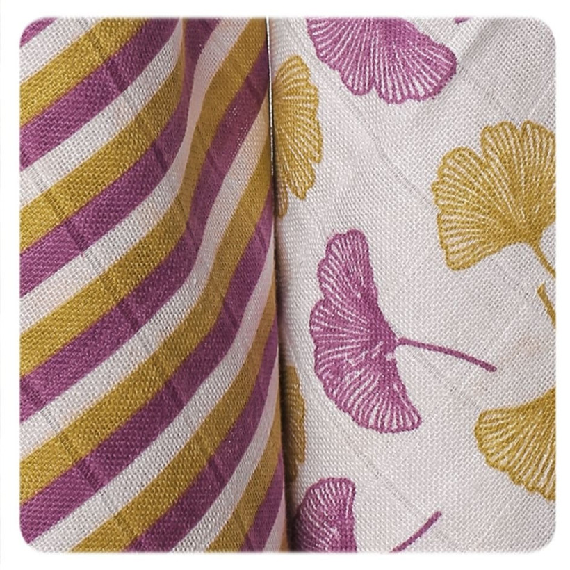 Organic Cotton Muslins XKKO Organic 70x70 Old Times - Ginkgo 5x3ps (Wholesale pack.)