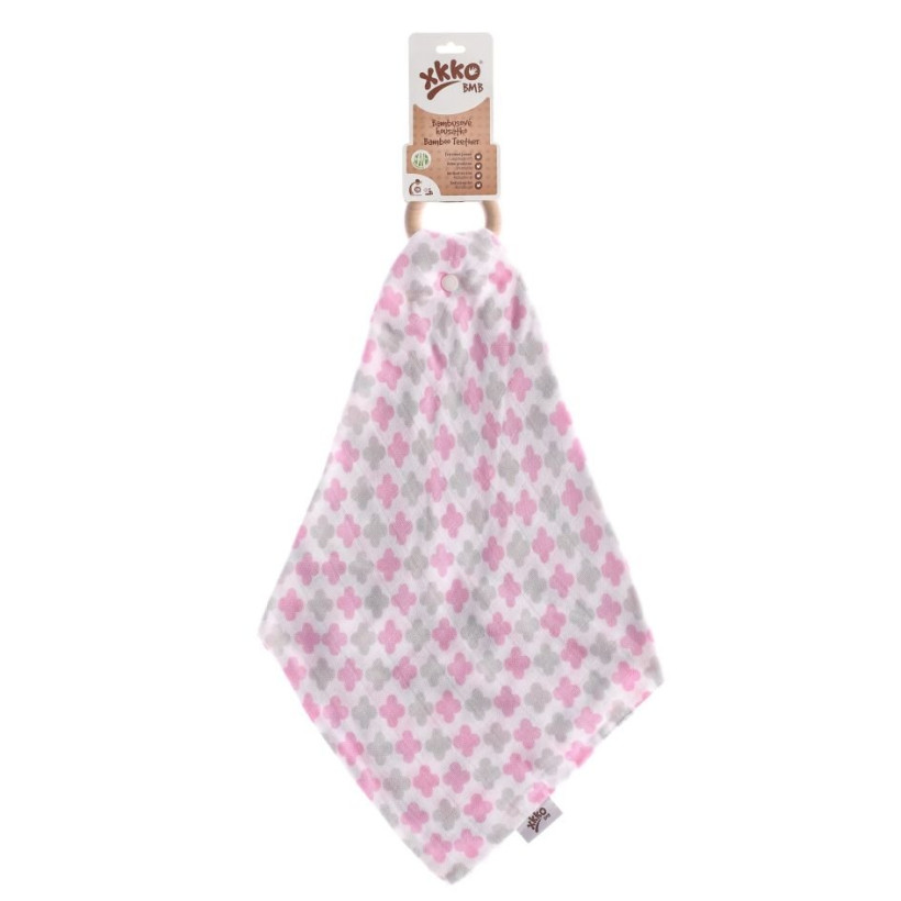 XKKO BMB Bamboo teether with Muslin - Baby Pink Cross