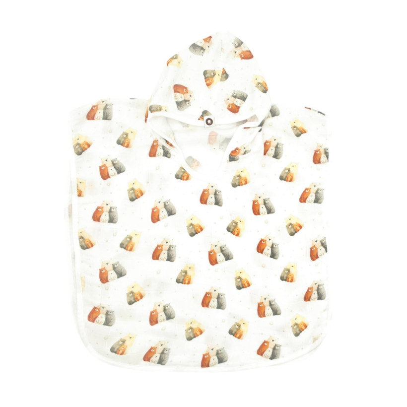 Bamboo Muslin Poncho XKKO BMB Digi - Bear Family Size 2