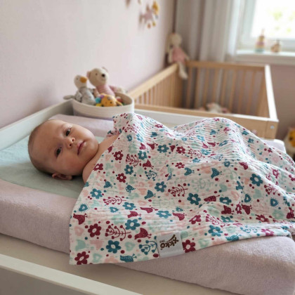 Bamboo muslin towel XKKO BMB 90x100 - Flowers&Birds Girls