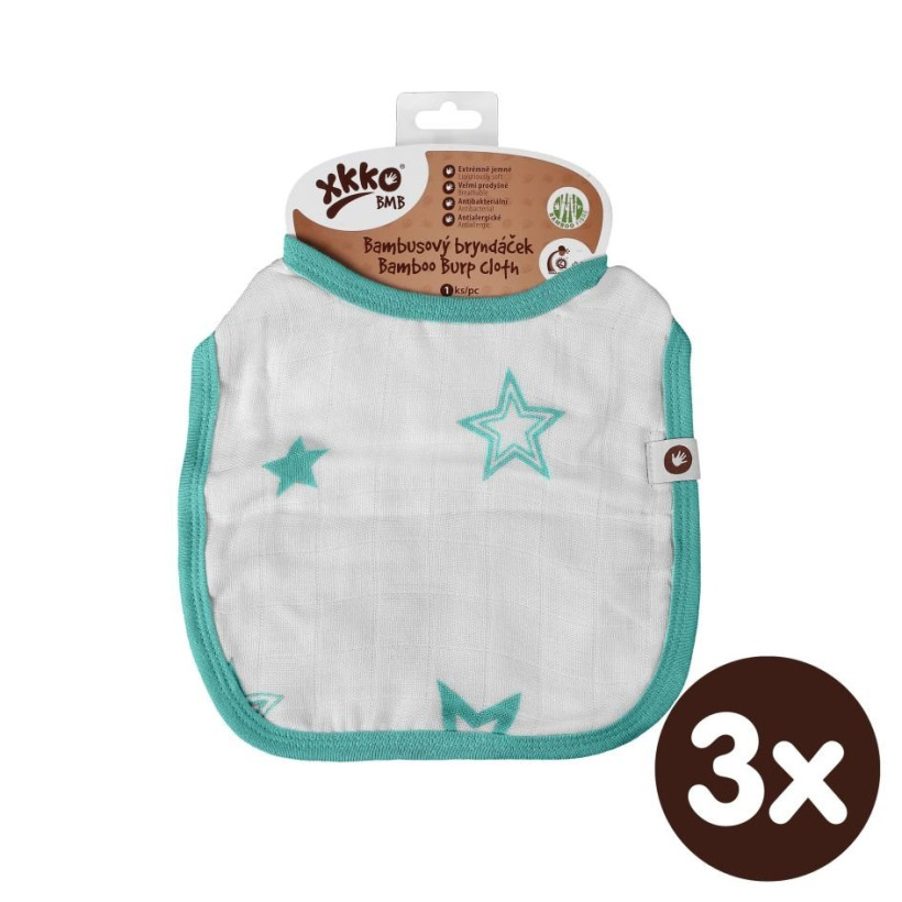 Bamboo Burp Cloth XKKO BMB - Turquoise Stars 3x1ps (Wholesale packaging)