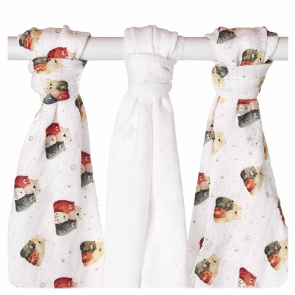 Bamboo muslins XKKO BMB 70x70 Digi - Bear Family MIX 3pcs