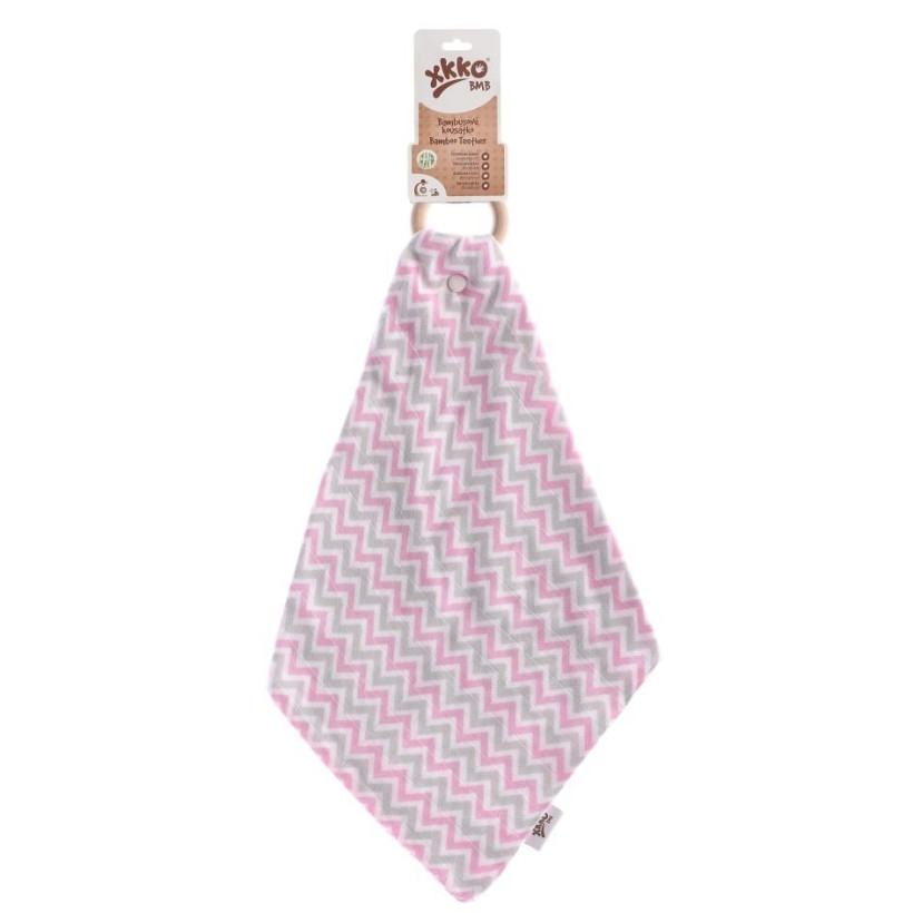 XKKO BMB Bamboo teether with Muslin - Chevron Baby Pink 6x1ps (Wholesale pack.)