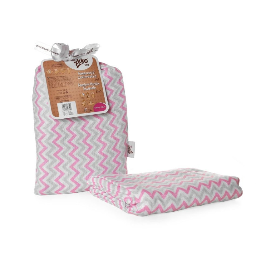 Bamboo swaddle XKKO BMB 120x120 - Baby Pink Chevron 5x1ps (Wholesale packaging)