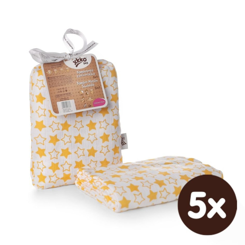 Bamboo swaddle XKKO BMB 120x120 - Little Stars Orange 5x1ps (Wholesale packaging)