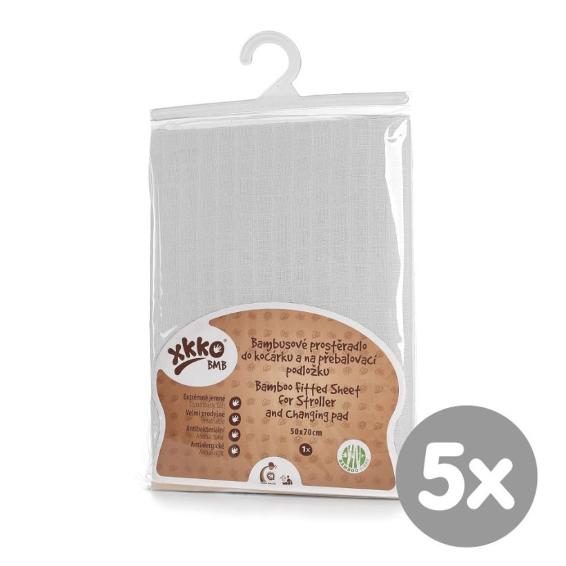 Bamboo muslin fitted sheet XKKO BMB 50x70 - White 5x1ps ( Wholesale pack.)