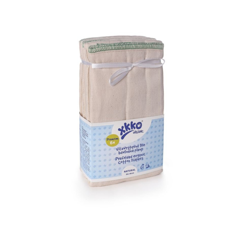 Prefolded Diapers XKKO Organic - Premium Natural 6x6ps (Wholesale pack.)