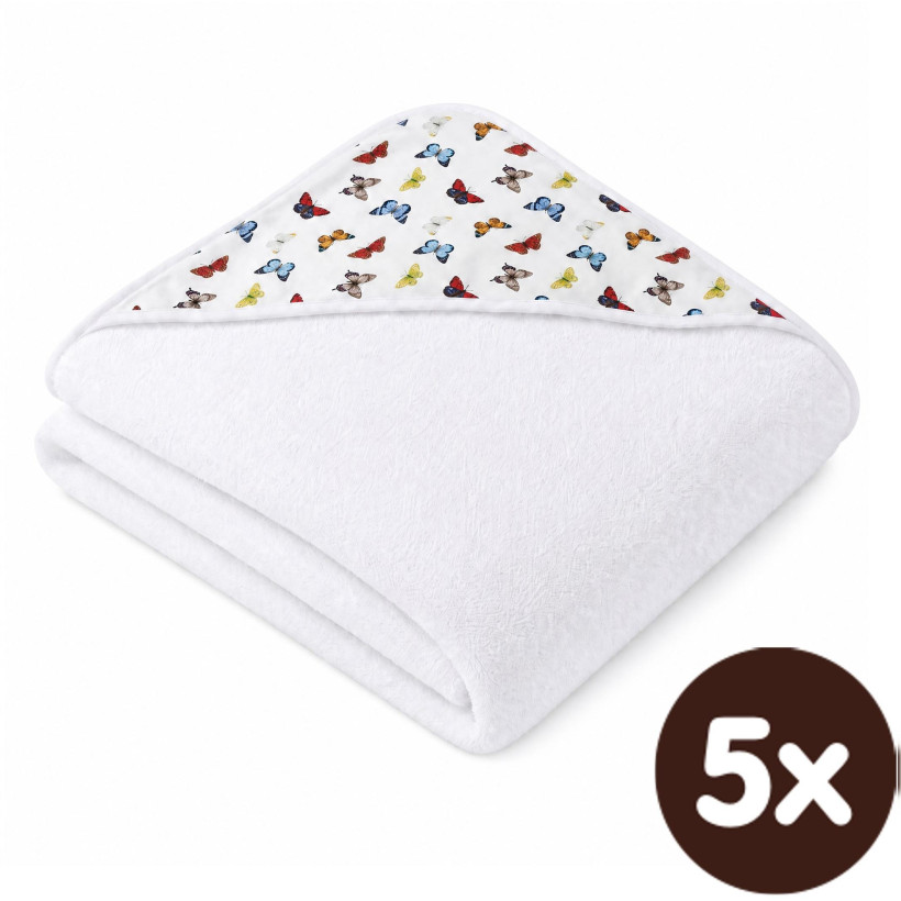 Hooded bamboo terry towel XKKO BMB 90x90 - Butterflies 5x1ps (Wholesale packaging)