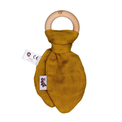 XKKO BMB Bamboo teether with Leaves Colours - Honey Mustard