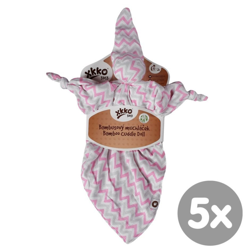 Bamboo cuddly toy XKKO BMB - Baby Pink Chevron 5x1ps (Wholesale packaging)