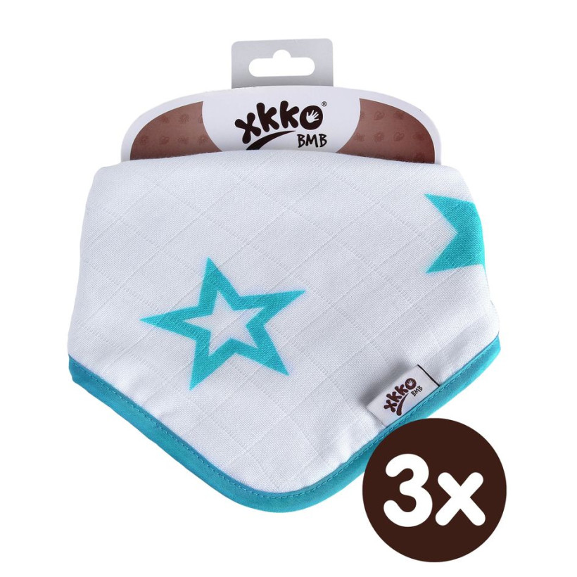 Bamboo bandana XKKO BMB - Turquoise Stars 3x1ps Wholesale packing