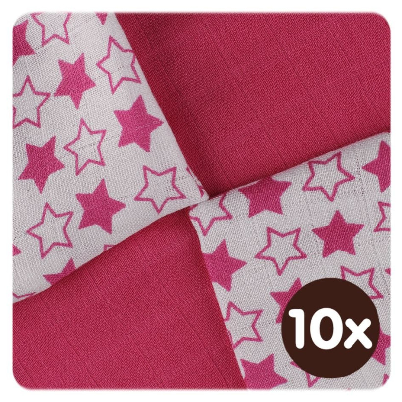 Bamboo muslins XKKO BMB 30x30 - Litte Stars Magenta MIX 10x9pcs (Wholesale packaging)