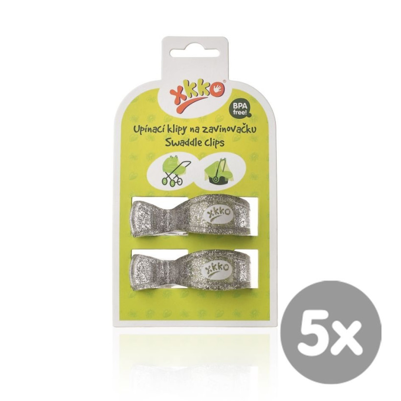 Pram Clips XKKO - Metallic Silver 5x2ps (Wholesale pack.)