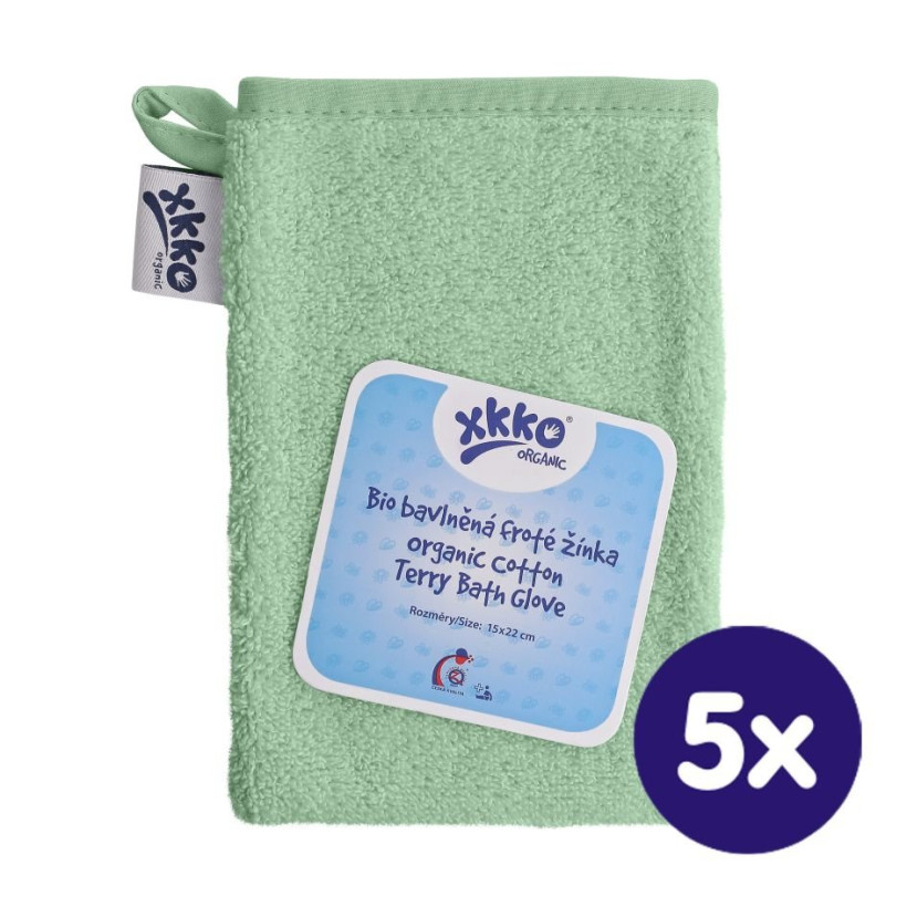 Organic cotton Terry Bath Glove XKKO Organic - Mint 5x1ps (Wholesale pack.)