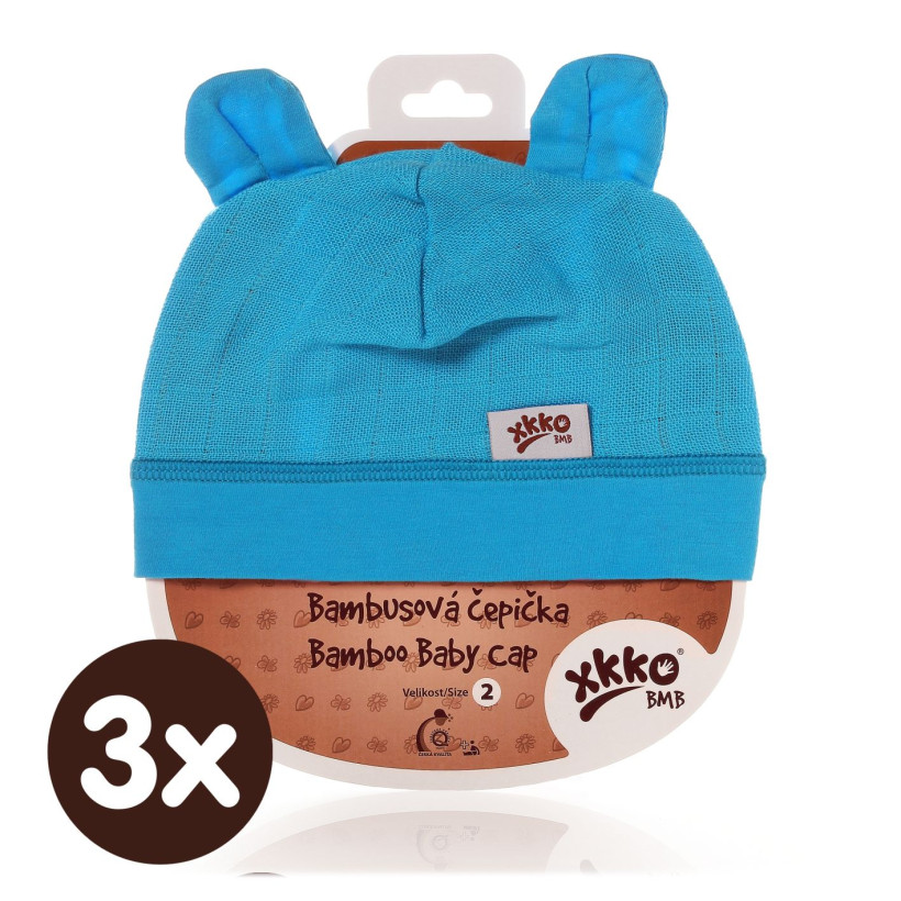 Bamboo Baby Hat XKKO BMB - Cyan 3x1ps (Wholesale packaging)