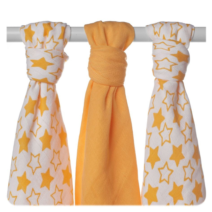 Bamboo muslins XKKO BMB 70x70 - Little Stars Orange MIX 10x3pcs (Wholesale packaging)