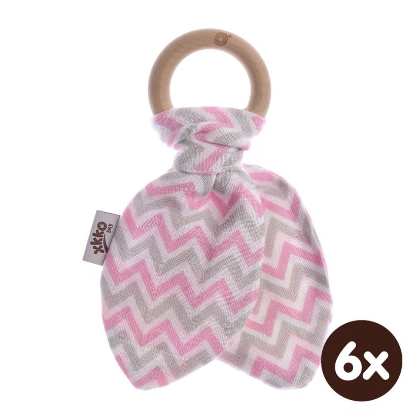 XKKO BMB Bamboo teether with Leaves - Chevron Baby Pink 6x1ps (Wholesale pack.)