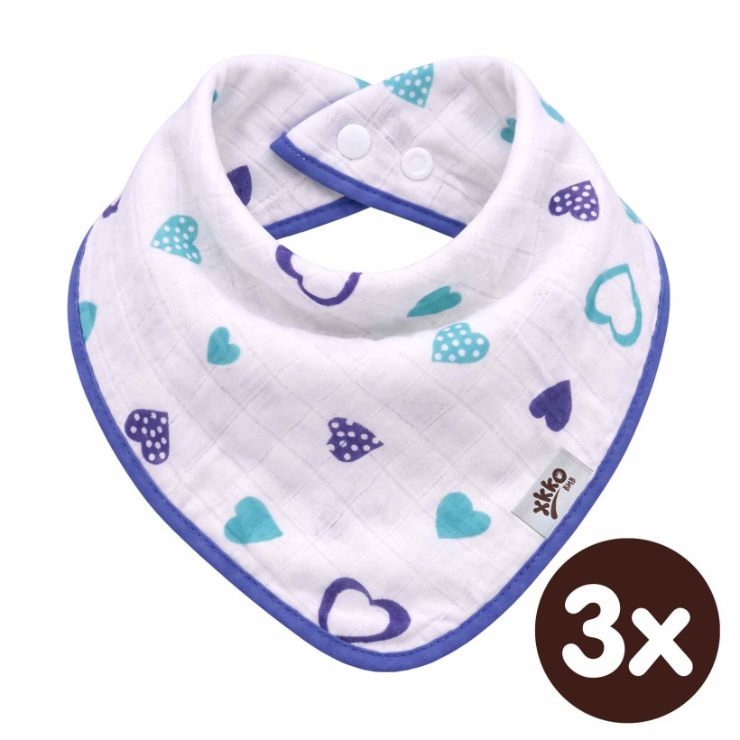 Bamboo bandana XKKO BMB - Ocean Blue Hearts 3x1ps Wholesale packing