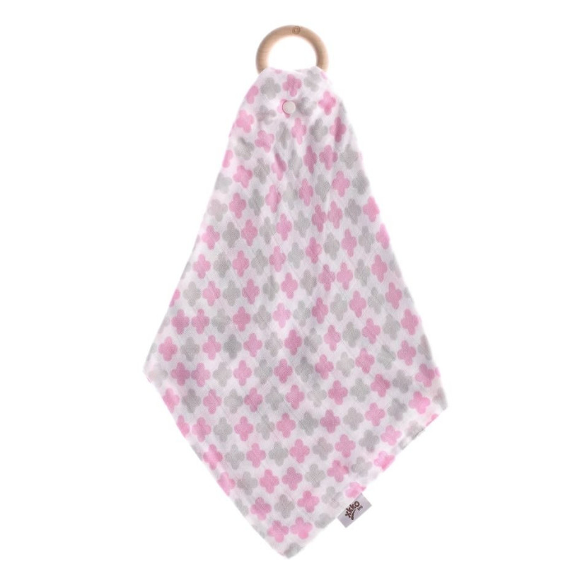 XKKO BMB Bamboo teether with Muslin - Baby Pink Cross