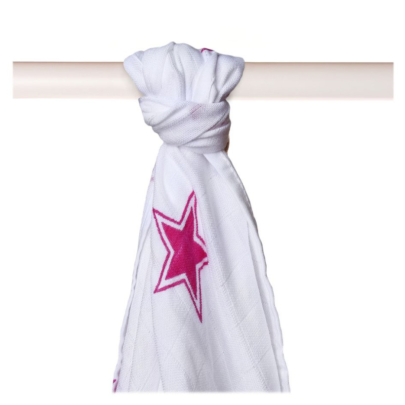 Bamboo muslin towel XKKO BMB 90x100 - Magenta Stars