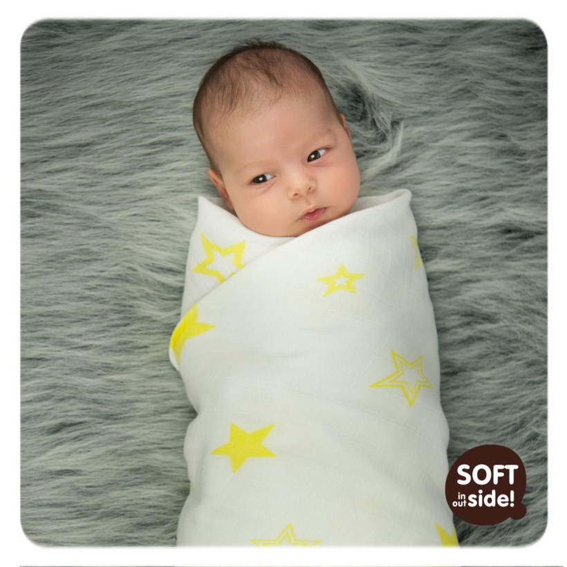 Bamboo swaddle XKKO BMB 120x120 - Lemon Stars 5x1ps (Wholesale packaging)