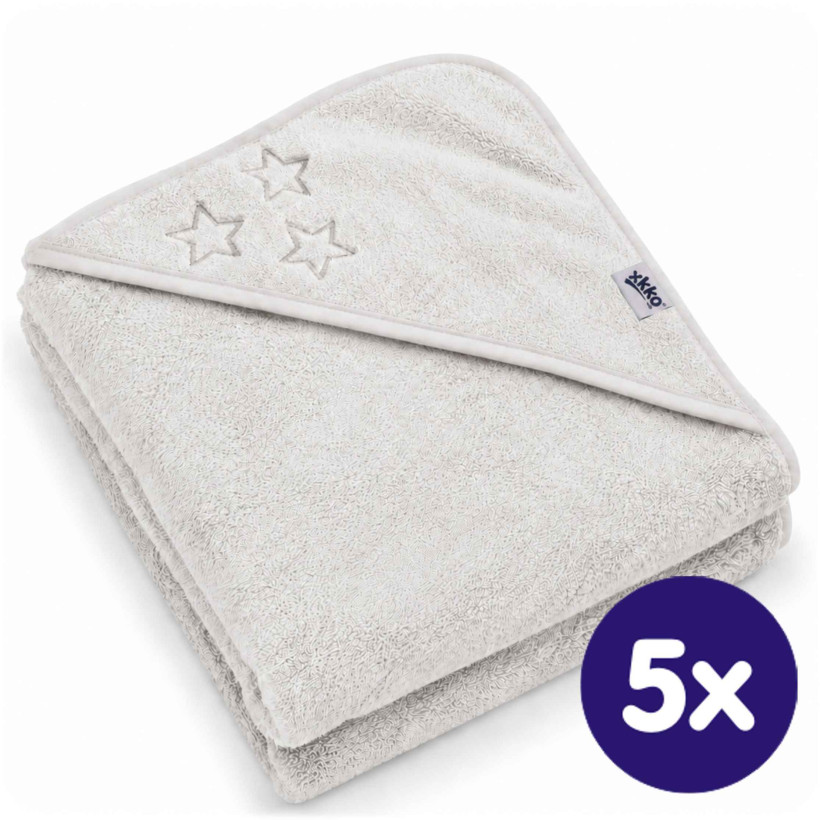 Hooded terry bath towel XKKO Organic 90x90 - White Stars 5x1ps (Wholesale pack.)