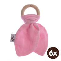 XKKO BMB Bamboo teether with Leaves - Baby Pink 6x1ps (Wholesale pack.)