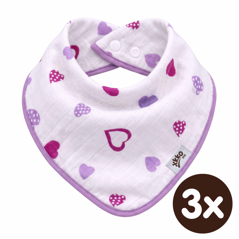 Bamboo bandana XKKO BMB - Lilac Hearts 3x1ps Wholesale packing