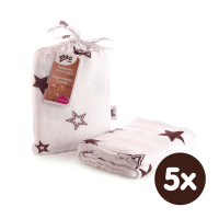Bamboo swaddle XKKO BMB 120x120 - Natural Brown Stars 5x1ps (Wholesale packaging)
