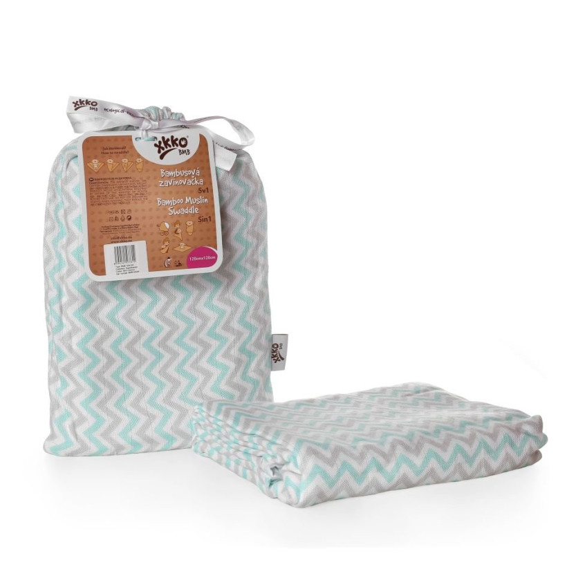 Bamboo swaddle XKKO BMB 120x120 - Mint Chevron 5x1ps (Wholesale packaging)