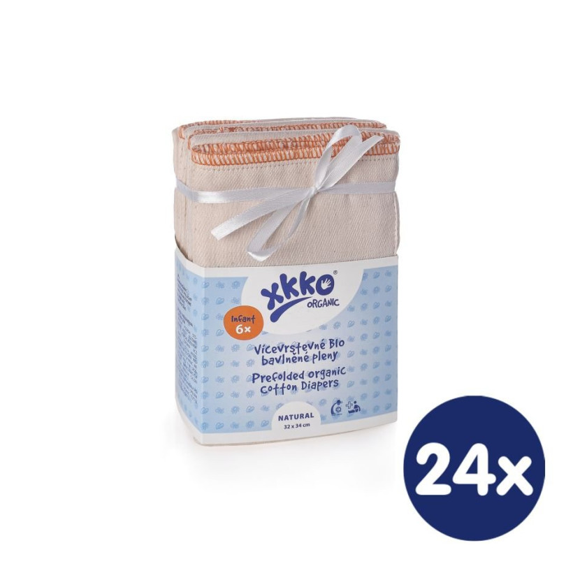 Prefolded Diapers XKKO Organic - Infant Natural 24x6ps (Wholesale pack.)