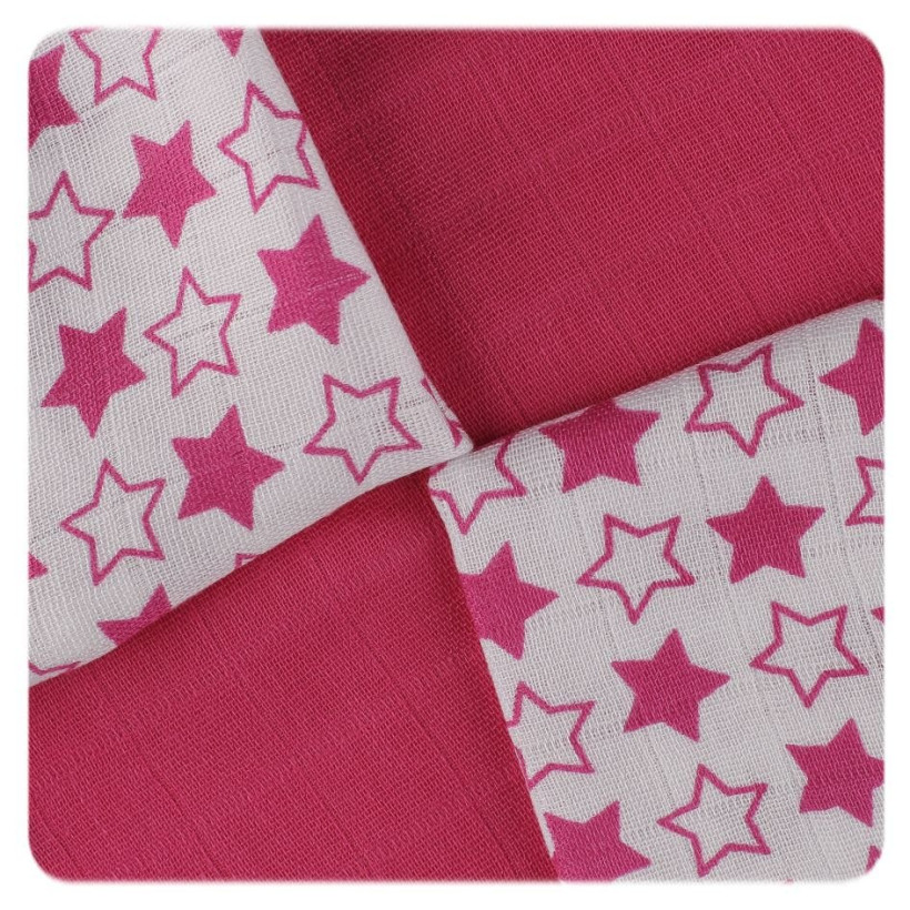 Bamboo muslins XKKO BMB 30x30 - Litte Stars Magenta MIX 10x9pcs (Wholesale packaging)