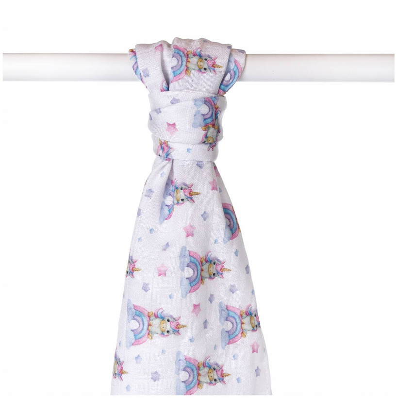 Bamboo muslin towel XKKO BMB 90x100 Digi - Unicorns