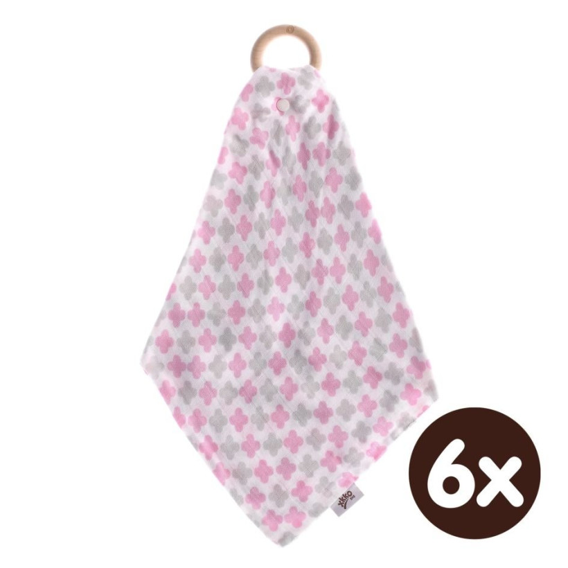 XKKO BMB Bamboo teether with Muslin - Baby Pink Cross 6x1ps (Wholesale pack.)