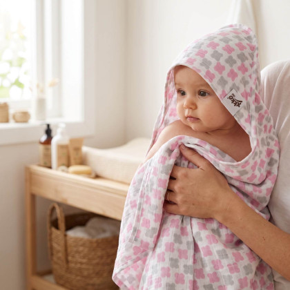 Bamboo muslin towel XKKO BMB 90x100 - Baby Pink Cross