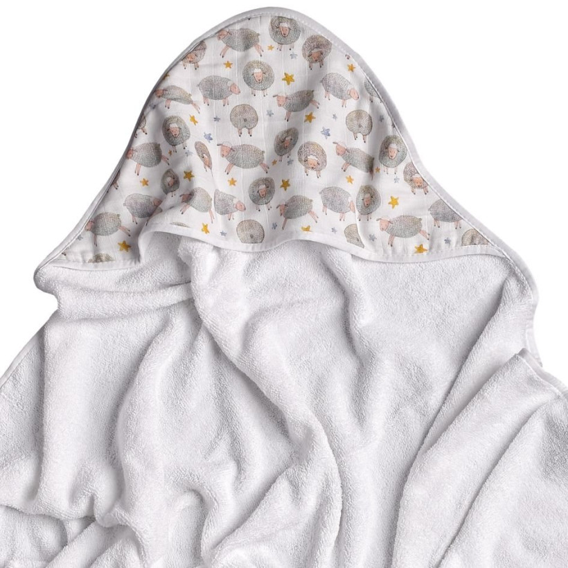 Hooded bamboo terry towel XKKO BMB 90x90 - Dreamy Sheeps