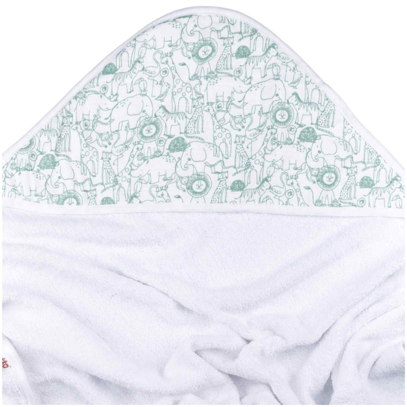 Hooded bamboo terry towel XKKO BMB 90x90 - Safari W/Granite Green