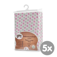 Bamboo muslin fitted bed sheet XKKO BMB 120x60 - Baby Pink Cross 5x1ps (Wholesale pack.)