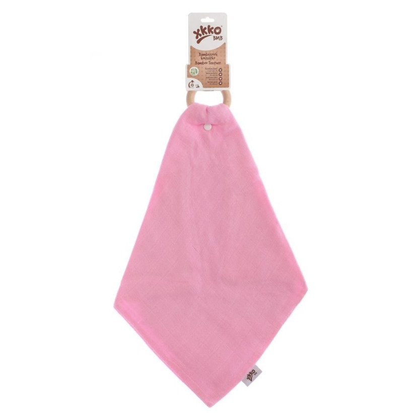 XKKO BMB Bamboo teether with Muslin - Baby Pink